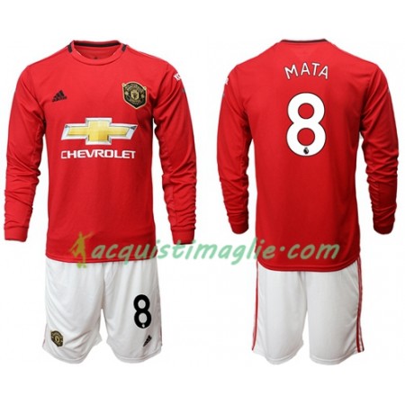 Divisa di Calcio Manchester United Mata 8 Bambino Prima 2019/2020 Manica Lunga